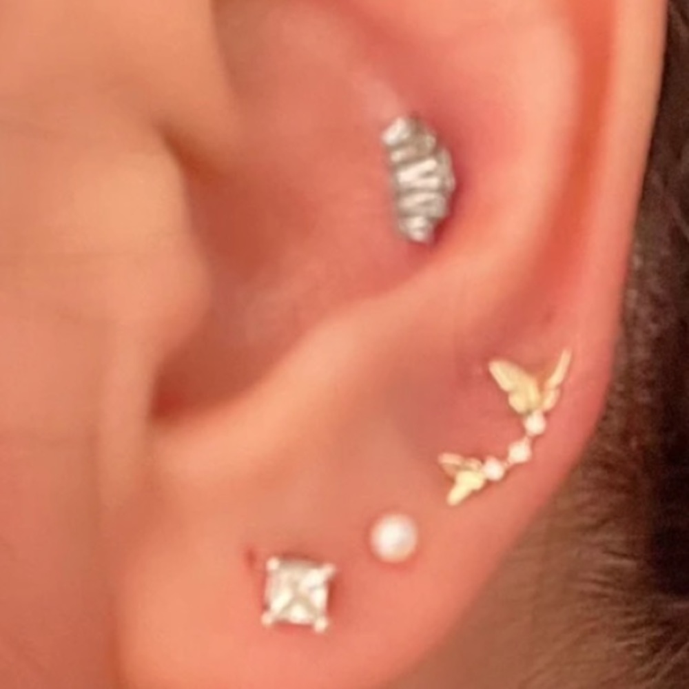14K GOLD Ultra Delicate Dainty Butterflies Ear Climber Zirco MicroStud E… - Picture 9 of 16